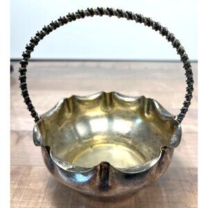 Silver-Plated Scalloped Basket With Twisted Handle
